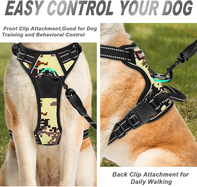 BARKBAY No Pull Dog Harness Front Clip Heavy Duty Reflective Easy Control Handle for Large Dog Walking(Desert camo,XL)