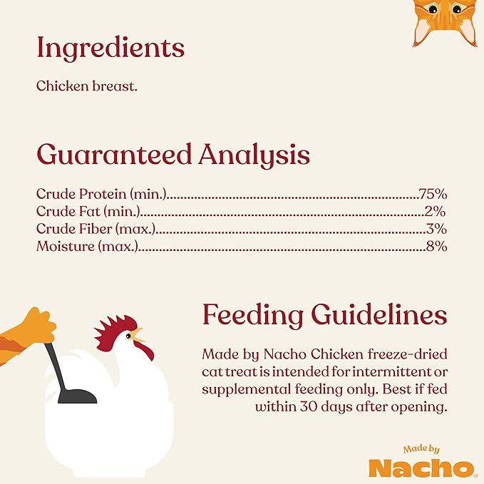 Made by Nacho Freeze-Dried Chicken Breast Meal Topper, Mixer or Treat 3.5oz | High Protein, Pure Chicken Ingredients | Premium Cage-Free Chicken Breast | Crunchy Texture