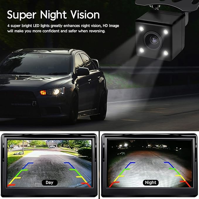 Kairiyard 5Inch Backup Camera, 170° Wide Angle Back up Camera with Monitor Clear Night Vision Waterproof Reverse Rear View Camera System for Car Truck