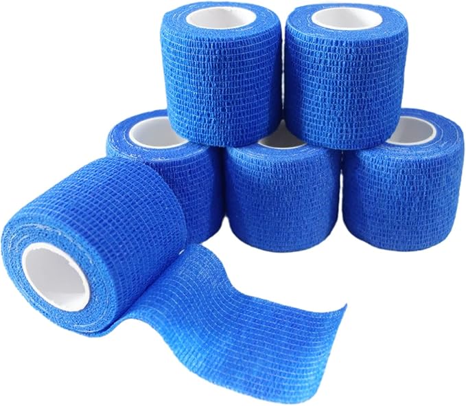 6 Pack 2" x 5 Yards Self Adhesive Bandage Wrap Breathable Cohesive Vet Wrap for Pets, Elastic Self-Adherent Tape for Sports, Wrist, Ankle (Blue)