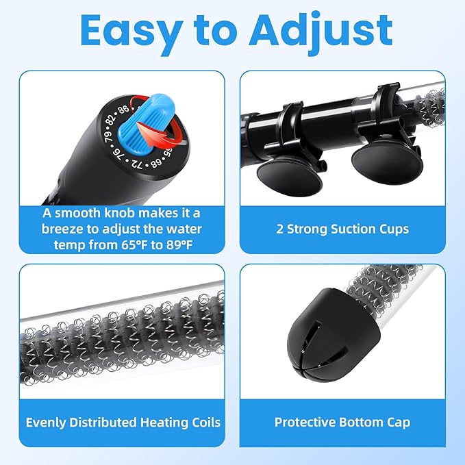 AQUANEAT Aquarium Heater, 25W Fish Tank Heater, Adjustable Submersible Water Thermostat with Digital Thermometer