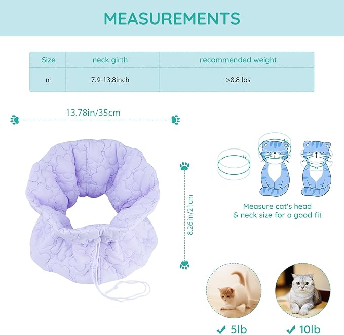 Cat Recovery Collar, Soft Adjustable Cat Cone Alternative, Lightweight Waterproof Fasteners Collars for Cats Kittens Puppies, After Surgery Stop Licking and Daily Use (Purple, M(Neck7.9-13.8"))