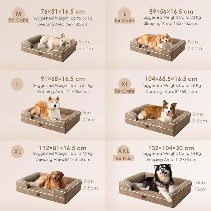 EHEYCIGA Orthopedic Dog Beds for Large Dogs, Waterproof Memory Foam Large Pet Bed with Sides, Non-Slip Bottom and Egg-Crate Foam Dog Couch Bed with Washable Removable Cover, Beige