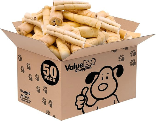 ValueBull Beef Cheek Rolls, Long Lasting Dog Chews, Jumbo 5-6 Inch, 50 Count Bulk Pack - Long Lasting Dog Chews, Rich in Collagen, Single Ingredient, Cleans Teeth