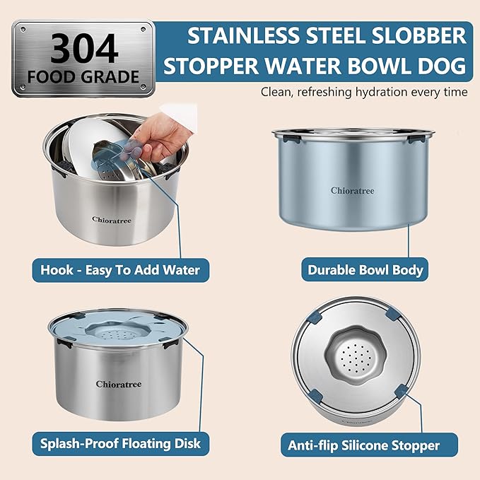 Dog Water Bowl No Spill,5.6L/1.5Gal Large Spill Proof Water Bowl for Dogs,Stainless Steel Slobber Stopper Slow Drinking Dog Bowl Anti Splash Pet Water Dispenser for Messy Drinkers