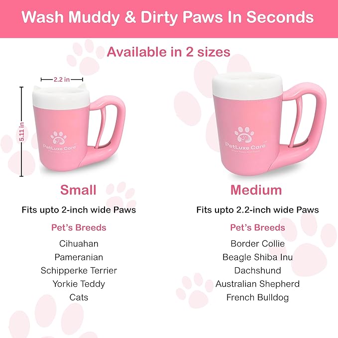 Dog Paw Cleaner for Small & Medium Dogs – Portable Paw Washer Cup with Soft Silicone Brush, Towel & Moisturizing Balm – Gently Cleans Muddy Paws After Walks (Pink, Small)