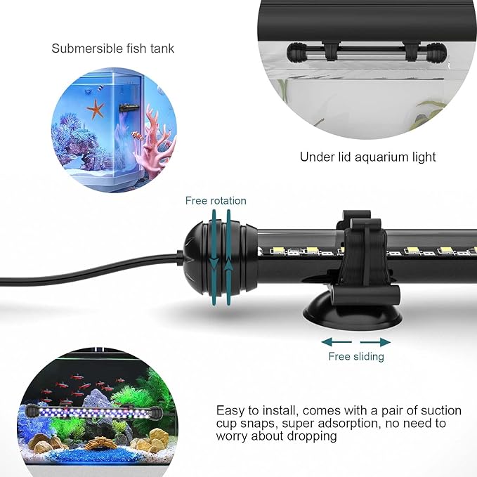 Led Aquarium Light with Timer, Submersible Aquarium Plant Light, Fish Tank Light with Auto On/Off, 3 Lighting Modes, Adjustable Brightness (15 inch for 16-27inch Planted Tank), 9W
