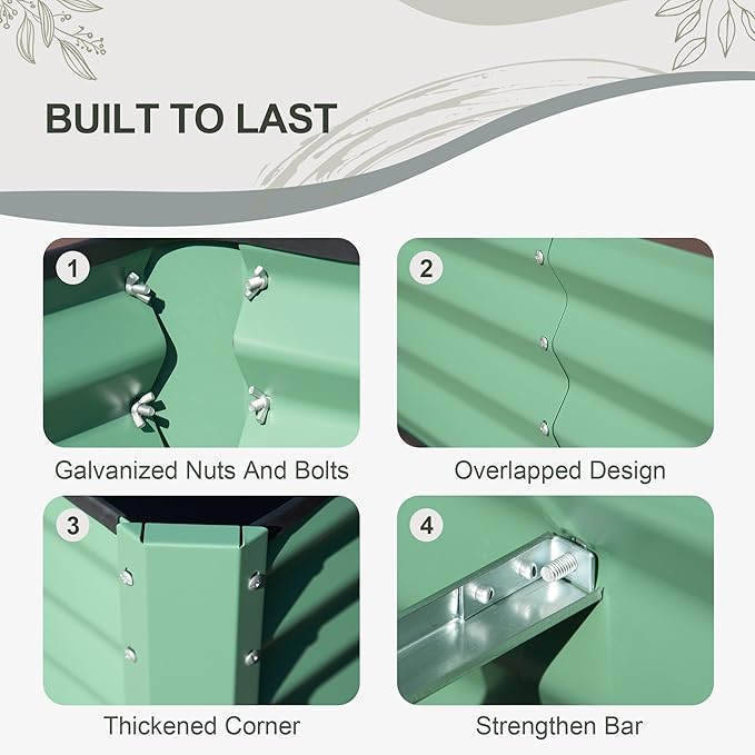 Domi Galvanized Raised Garden Bed, 6x3x1Ft Thickening Metal Planter Box for Vegetables Bottomless for Backyard Outdoor, 1" Deep w/ 128 Gallon Capacity - Green