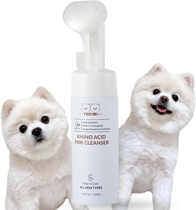 YUKIMI Premium Amino Acid Paw Cleanser with Silicone Bristle Brush for Dogs & Cats | Dermatologist Certified Hypoallergenic | Hydrating, Soothing, Deodorizing, Moisturizing | pH Balanced - 5.0 Fl Oz