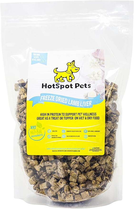 hotspot pets Lamb Liver Treats, 1LB Bag, All Natural Grain-Free Cat & Dog Training Topper Snack, Single Ingredient, Made in USA