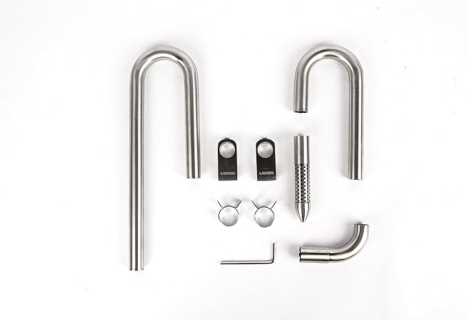 LANDEN 304 Stainless Steel Lily Pipes with Clamps for Rimless Glass Aquarium, Inflow and Outflow Set (Pipe Diameter 16mm)