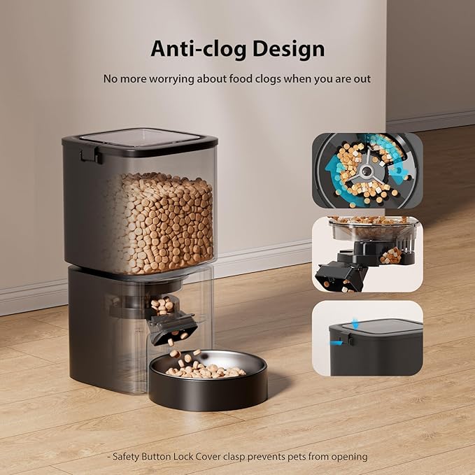 Automatic Cat Feeder, 5L/21 Cup Timed Automatic Pet Feeder, Dual Power Auto Dog Feeders, Pet Dry Food Dispenser for Cats & Small Dogs, 1-10 Meal Programmable 1-15 Portion Control Cat Feeder(Not WiFi)