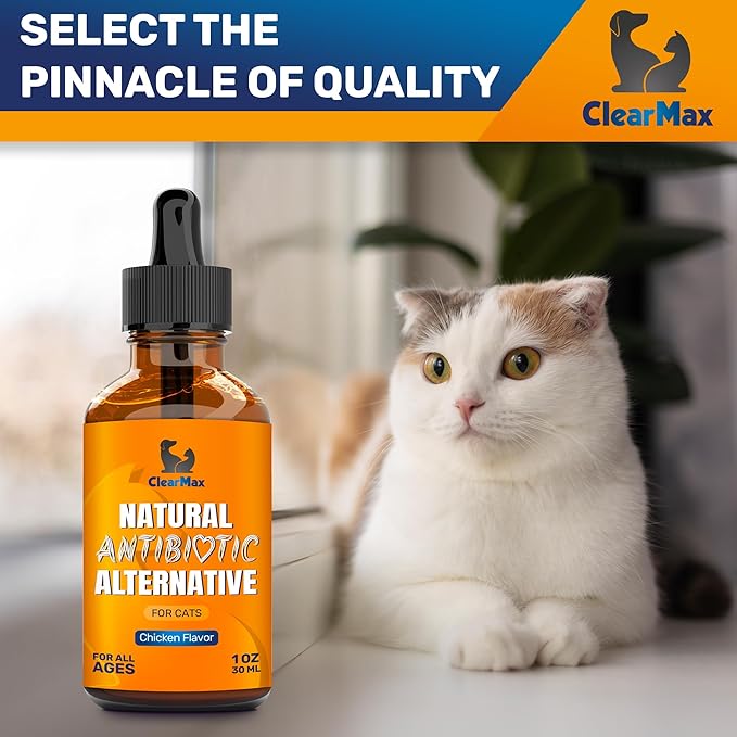 Cat Antibiotic to Help with Cough & Allergies – Antibiotics for Cats to Aid with UTIs and Digestive Moments – HIPS & Joints Support – Attractive Chicken Taste – 1 Oz Bottle