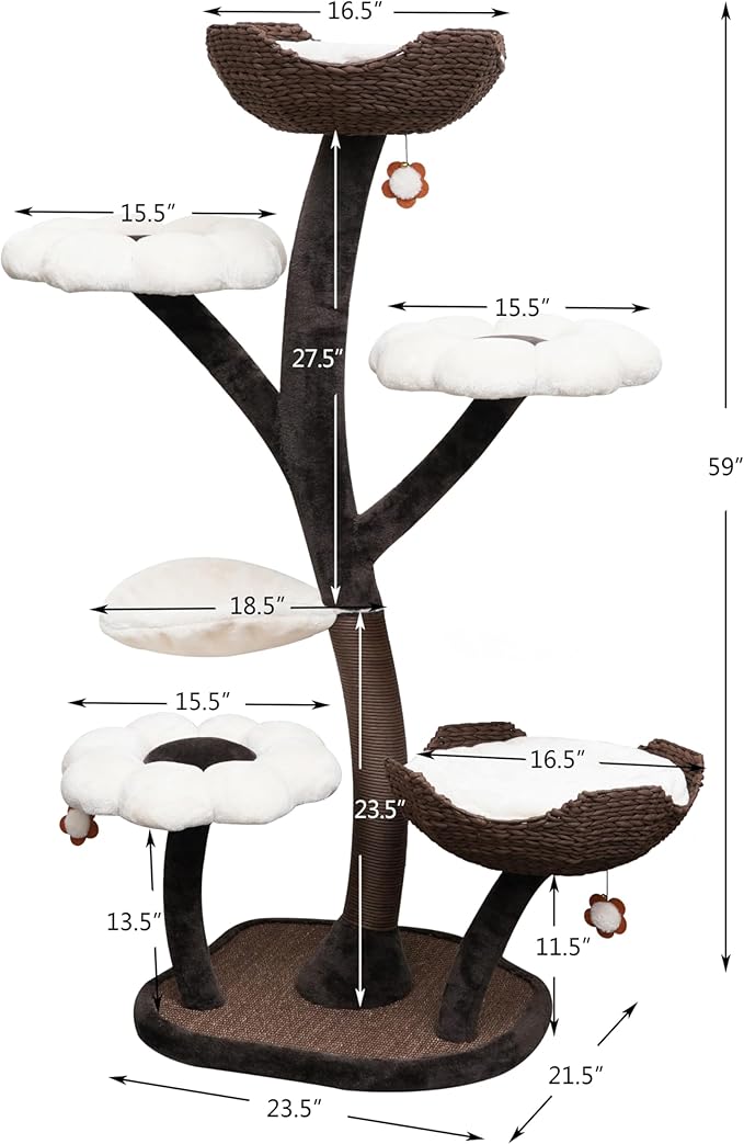 Catry Blossom 59" Flower Cat Tree with Replaceable Flower Perches and Scratching Posts, Handwoven Baskets with Washable Beds, Durable Iron Frame for Large & Multi-Cat Homes
