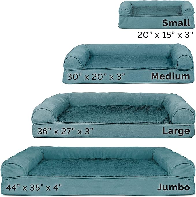 Furhaven Cooling Gel Dog Bed for Large/Medium Dogs w/ Removable Bolsters & Washable Cover, For Dogs Up to 55 lbs - Plush & Suede Sofa - Deep Pool, Large