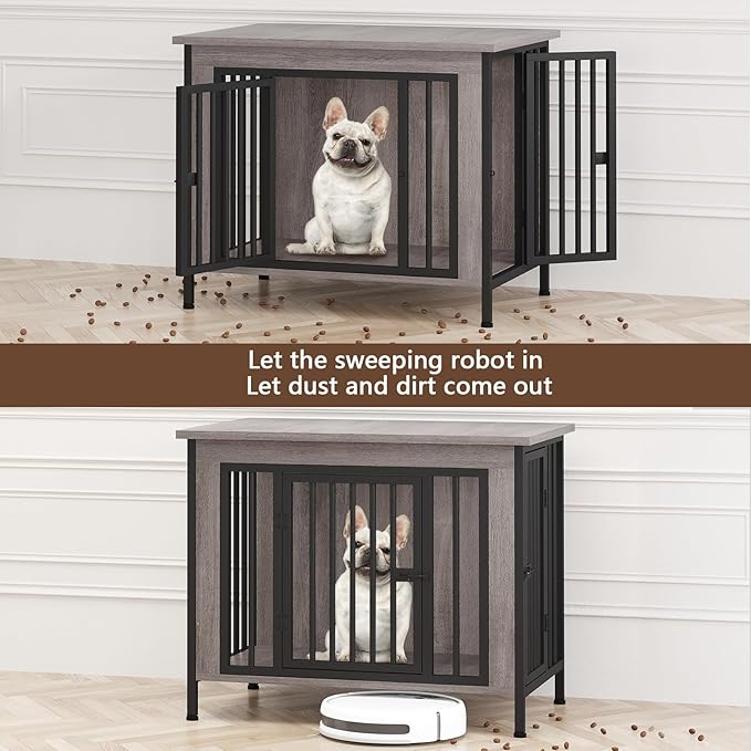 EasyCom 31.5" Small Dog Crate Furniture, Chew-Resistant Dog Crates for Small and Medium Dogs, Dog Kennel Furniture Indoor with 2 Doors and 3.94" Raised Feet, as TV Stand, End Table, Crate Table
