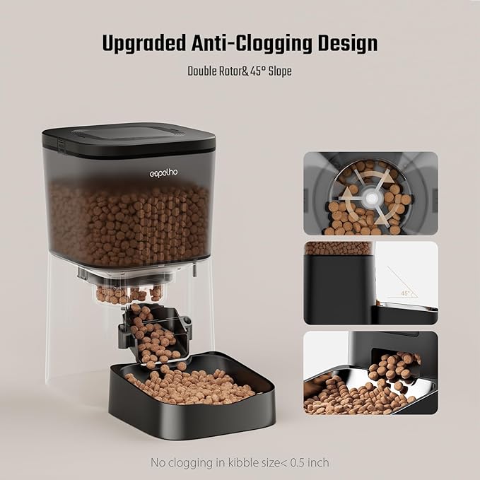 Espelho Automatic Cat Feeder- 4L Timed Cat Food Dispenser 1-6 Meals Control for Cat and Small Dog- Auto Pet Feeder with Desiccant Bag Keep Fresh for Reliable Easy Set Up and Clean- Voice Recorder
