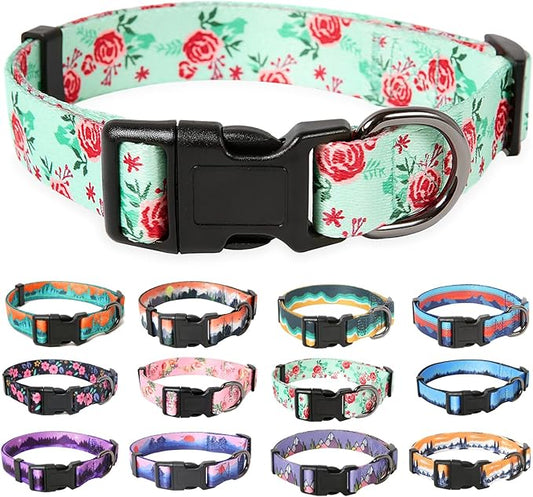HEELE Dog Collar, Adjustable Soft Dog Collar for Small Medium Large Dogs,Floral Patterned Puppy Collars with Quick Release Buckle XS Length 8.5''-11''