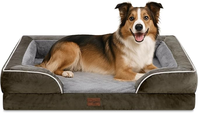 Comfort Expression Large Dog Beds Waterproof Orthopedic Foam Dog Sofa Beds Comfy Pet Bed with Washable Removable Cover & Non-Slip Bottom(Large,Dark Green)