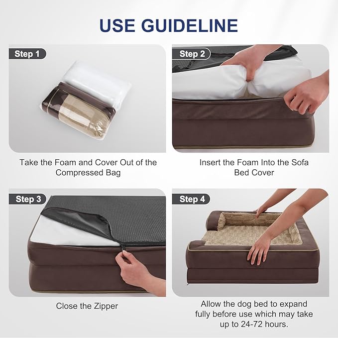 FURTIME Orthopedic Dog Bed for Medium Dogs - Washable Dog Sofa Beds Medium, Supportive Foam Pet Bed with Removable Washable Cover, Waterproof Lining and Nonskid Bottom, Khaki