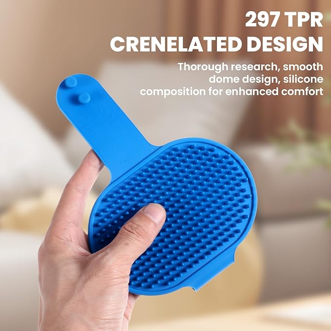 4Pcs Silicone Cat Grooming Brush Set, Multi-Functional Cat Self Groomer for Indoor Cats, Wall Mounted Face Scratchers, Grooming Strap Pad for Sofa & Chair Legs (Blue, Red)