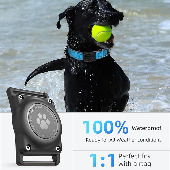 Airtag Dog Collar - 100% Waterproof Air tag Dog Collar Holder for Apple AirTag, Reflective, Soft Padded, Everlasting, GPS Dog Collar for Small Medium Large Dogs (Blue, M)