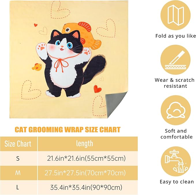 Cat Grooming Wrap,Anti-Escape Cat Wrap for Grooming,Self-Adherent Soft Cat Blanket to Wrap,Clip Nails, Anti-Bite, Anti-Scratch,Cat Calming Wrap,Cat Burrito Wrap,Swaddle Wrap Pet Tool