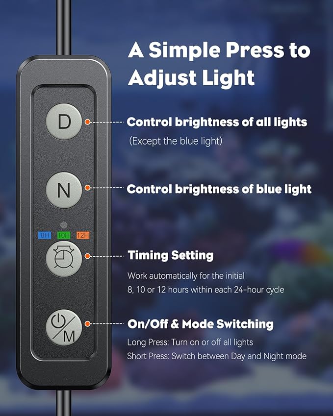 Pawfly 48W Saltwater Aquarium Light for 48" to 54" Fish Tanks Dimmable LED Reef Light for Coral Extendable Marine Fish Tank Light with Full Spectrum D/N Mode Timer Auto On/Off Adjustable Brightness
