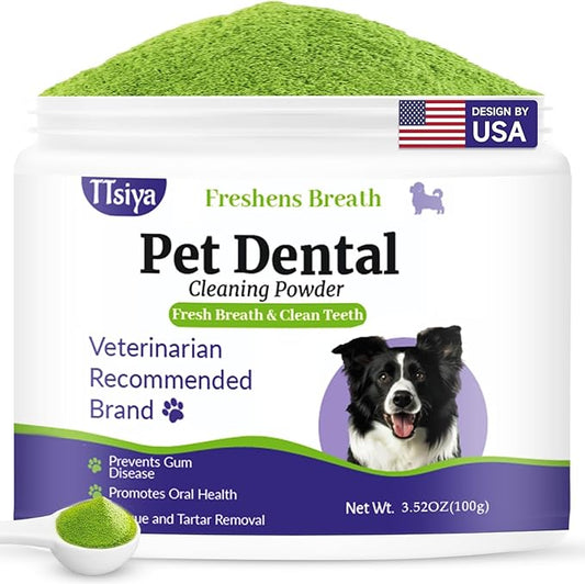 Dog Teeth Cleaning Powder, Pet Dental Powder -Dental Care, Dogs Breath Freshener with Probiotics for Tartar & Reduces Plaque & Bad Breath Teeth Cleaning for Small, Medium, Large Dogs 100g
