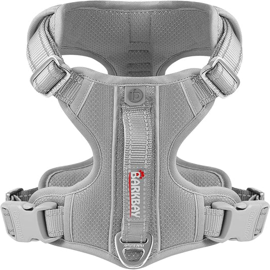 BARKBAY Dog Harness No Pull with ID Tag Pocket - Heavy Duty, Reflective, Easy Control for Large Dogs(Grey,S)