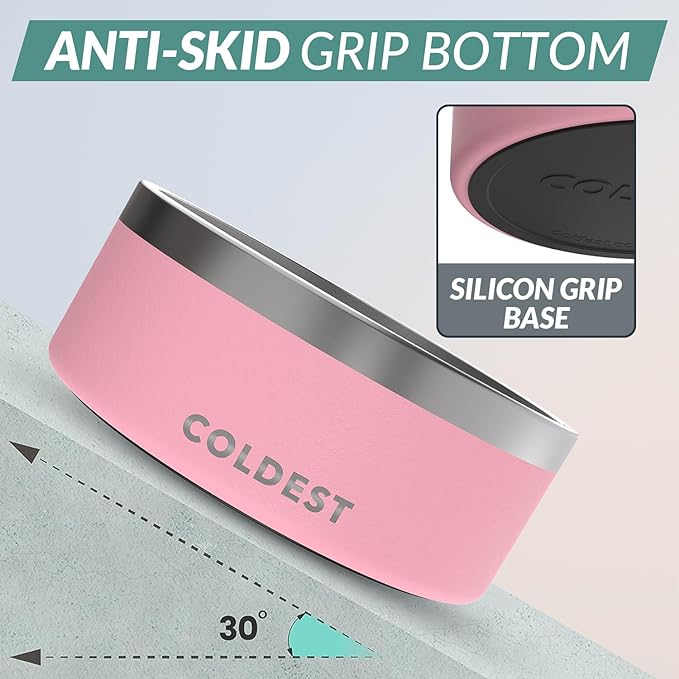 Coldest Dog Bowl - Anti Rust Metal, Non Slip, 3 Layers Insulated Stainless Steel Dog Bowls - Spill Proof & Heavy Duty - Water Bowl for Dogs, Cats & Pets, Dish Washer Safe (100 oz, Cotton Candy Pink)