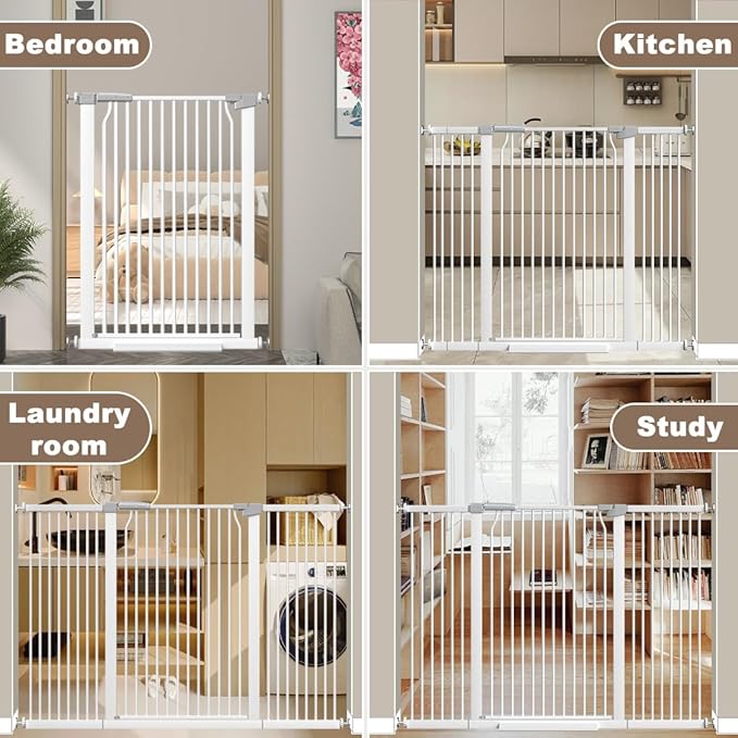 41" Extra Tall and Wide Baby Gate, 63-65.7'' Wide Pet Cat Gate for Doorway, Extra Wide Pressure Mounted Child Door with Expansion Kit, Metal Safe Gate, Tall Dog Gate, White
