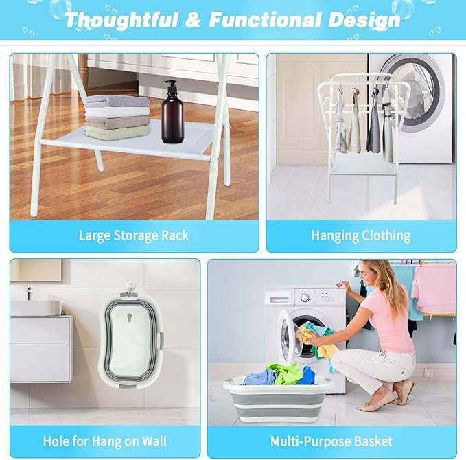 FHTONGE Elevated Dog Bathtub Grooming Station with Drain Adjustable Collar, 2 in 1 Collapsible Dogs Beautify Bathtub Portable Pet Washing Station, Pet Tub for Small Medium Dog Cat Shower Hairdressing