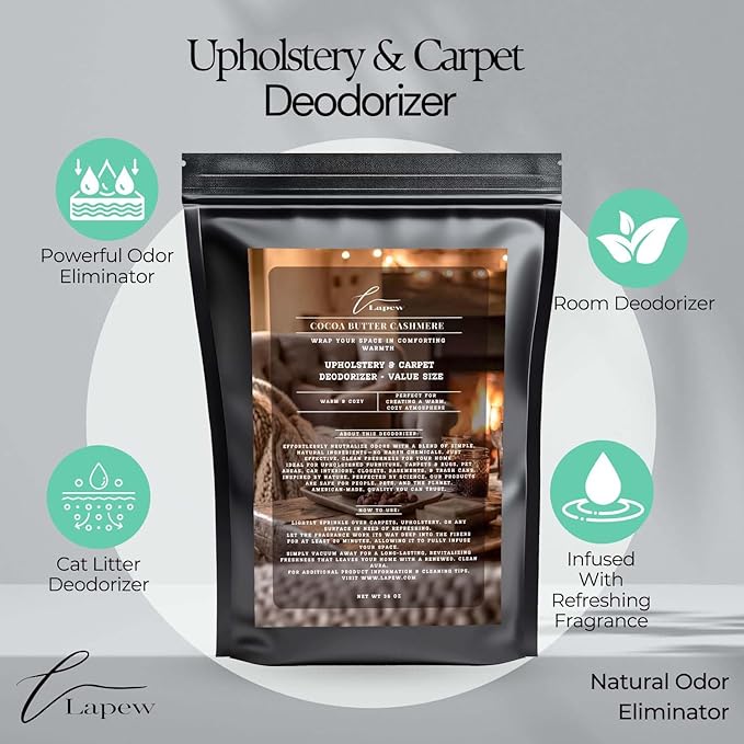 Cocoa Butter Cashmere Carpet Freshener Powder Refill 36 oz | Powerful Odor Eliminator for Home | Upholstery Deodorizer | Carpet Deodorizer | Pet Urine | Cat Litter Box