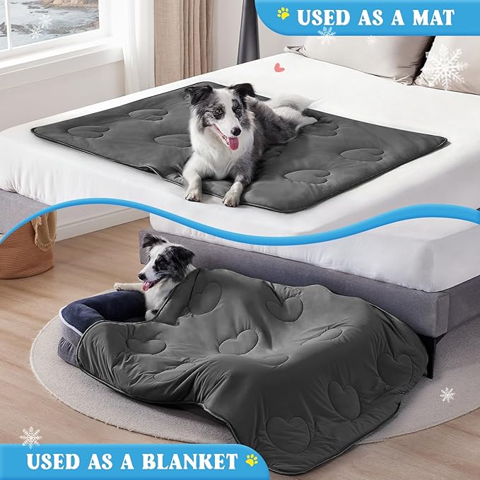 Cooling Blanket for Dogs, Lightweight & Durable Dog Cooling Mat, Q-MAX>0.45 Soft Breathable Pets Comforter for Couch, Bed & Car Essential - Dark Grey 50x60 Inches