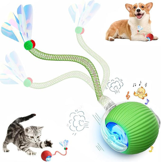 Speed 2.0 Tail Interactive Cat Toys for Indoor Cats, Chirping & Motion Activate Cat Toy, Smart Kitten Rolling Ball Moving Ball Toys, Rechargeable Dog Cat Bal l for Enrichment Exercise (Green)