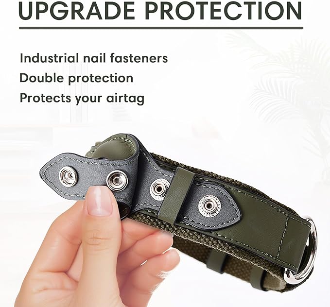 AirTag Dog Collar Soft Leather Webbing Dog Collar for AirTag Provides Double Protection for Small Medium and Large Dogs(Green,S)