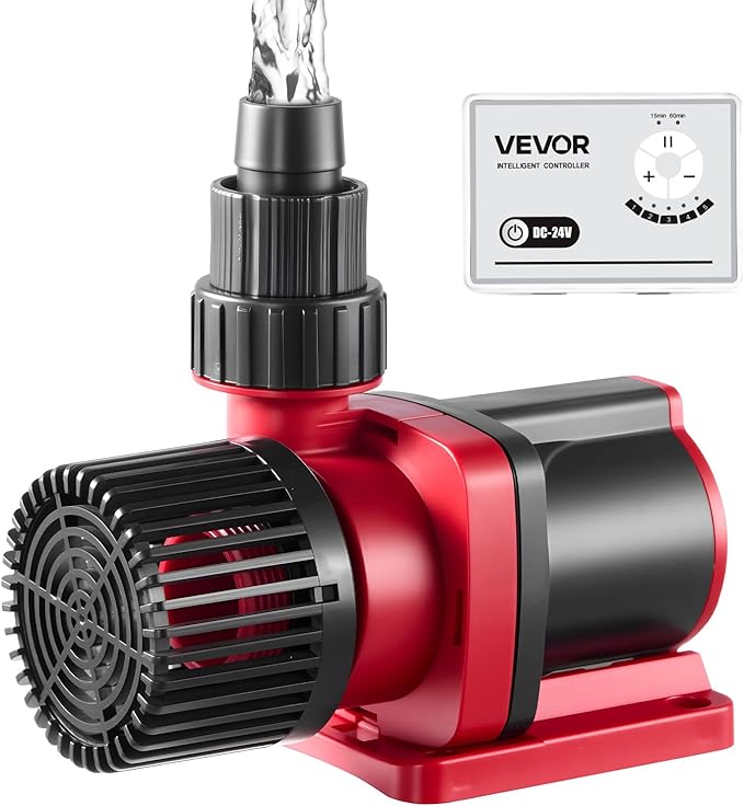 VEVOR Aquarium 24V DC Water Pump, 30W, 800 GPH Marine Wavemaker Return Pump with Controller, Adjustable Flow, Feed Mode, 11.5 ft Maximum Lift, for Saltwater Freshwater Fish Tank Sump Pond Circulation