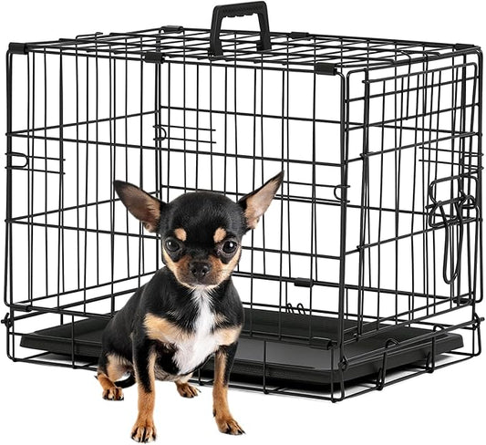 BestPet | Dog Crate | 18" | Black | Foldable Metal Kennel with Double Doors, Secure Slide-Bolt Latches, Leakproof Tray | Portable Dog Cage for Small Breeds | for Travel, Indoor & Outdoor Use