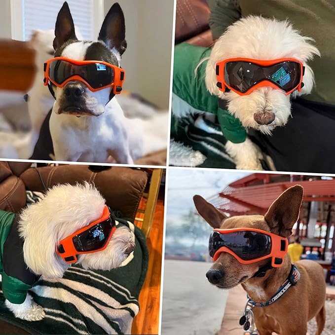 Dog Goggles Dog Sunglasses for Medium Breed UV Protection Windproof with Adjustable Head Straps Chin Straps for Ride Car/Hiking Travel/On Beach-Orange