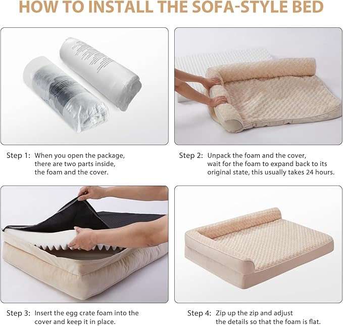 BFPETHOME Orthopedic Dog Beds for Large Dogs-Waterproof Sofa Dog Bed with Removable Washable Cover, Large Pet Bed with Waterproof Lining and Nonskid Bottom,Pet Bed for Dogs