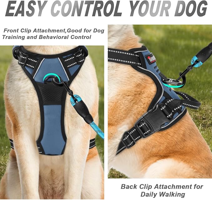 BARKBAY No Pull Dog Harness Front Clip Heavy Duty Reflective Easy Control Handle for Large Dog Walking(Navy,XL)