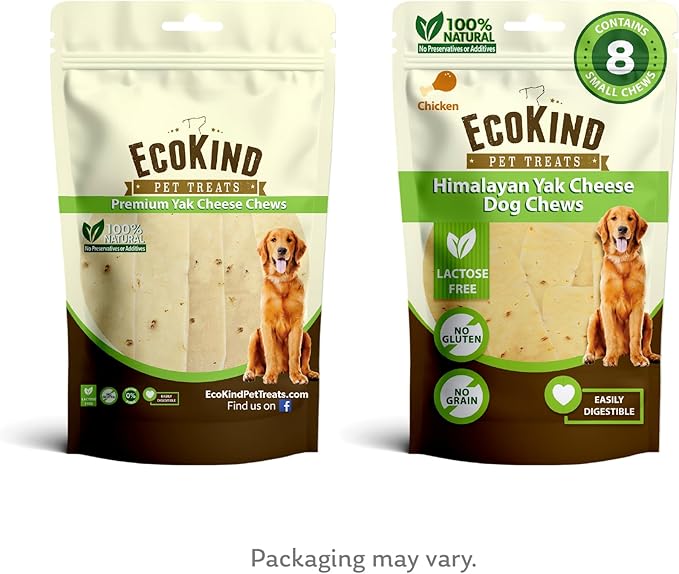 EcoKind Premium Gold Yak Cheese Himalayan Dog Chews, Healthy Dog Treats for Small Dogs, All Natural, High Protein Dog Chew, Chicken, Small - 8 Chews