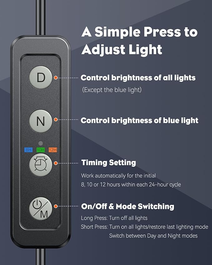Pawfly 50 W Saltwater Aquarium Light for SPS & LPS Corals, Clip-On Dimmable LED Reef Light with Adjustable Brightness, Day/Night Modes, Timer, Blue RGB Violet UV Lighting for Marine Fish Tanks