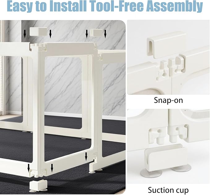 Clear Acrylic Dog Playpen Transparent Dog Playpens Indoor, Small Pet Play Pen for Small Dogs, Puppies, Cats & Rabbits, Assemble & Disassemble, with Door & Suction Cups (23.6" H, 8PCS),White