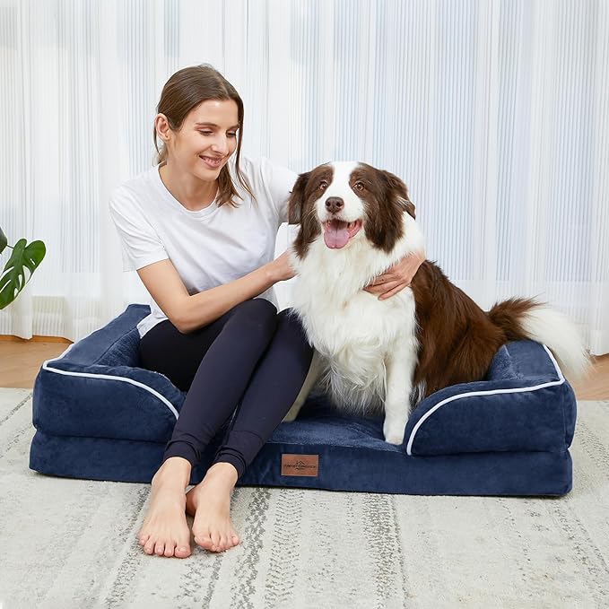 Comfort Expression Medium Dog Beds Waterproof Orthopedic Foam Dog Sofa Beds for Medium Large Dogs Comfy Pet Bed with Washable Removable Cover & Non-Slip Bottom(Medium,Navy Blue)