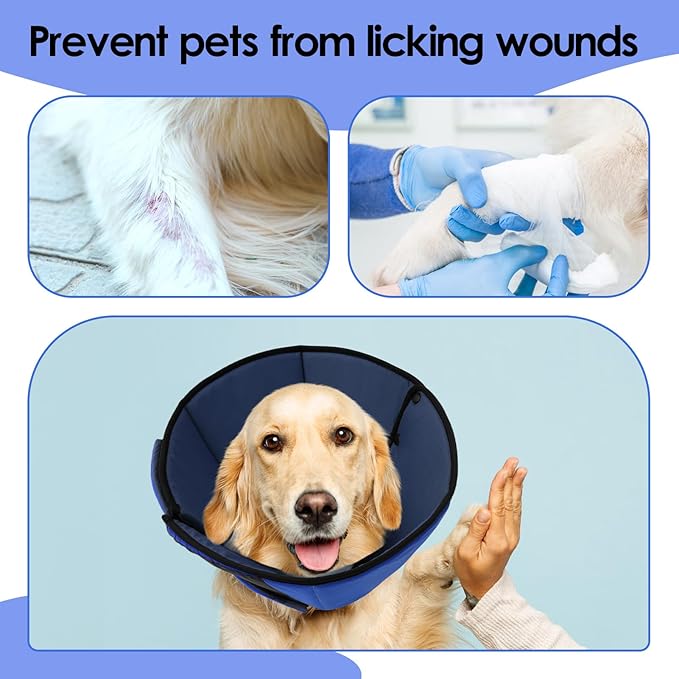 Dog Recovery Collar Cone for Medium Dogs, Adjustable Dog Cone Alternative After Surgery for Dogs to Stop Licking, Breathable Soft Cone for Medium Large Dogs, Blue M