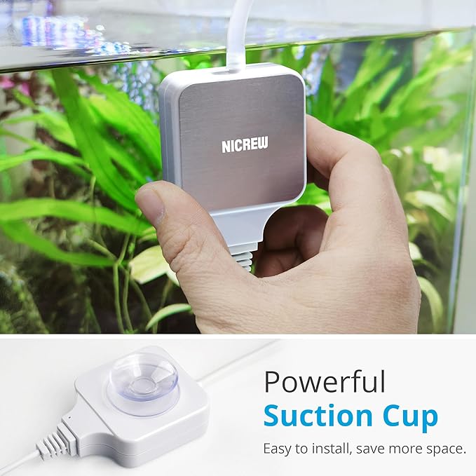 NICREW Nano Silent Aquarium Air Pump White, Aquarium Aerator with Accessories for Up to 10 Gallon Fish Tank, Super Quiet, 0.3 L/min, 1.5 Watts