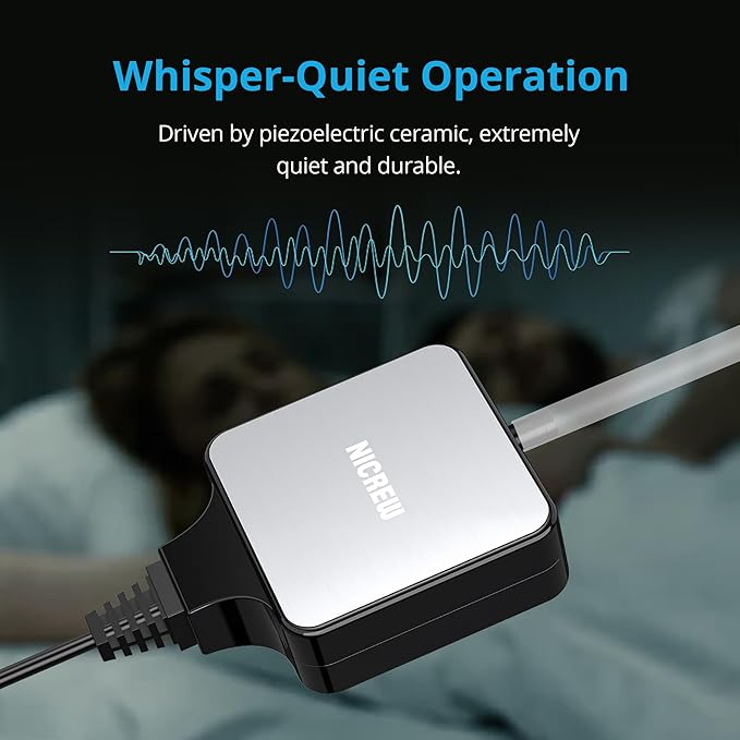 NICREW Nano Silent Aquarium Air Pump Black, Aquarium Aerator with Accessories for UP to 20 Gallon Fish Tank, Super Quiet, 0.6 L/min, 1.5 Watts