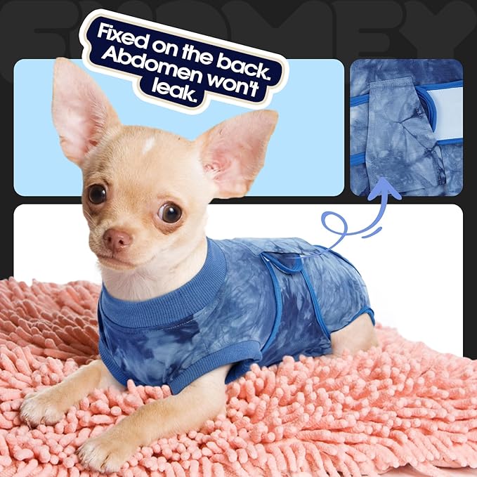 FUAMEY Recovery Suit for Dogs After Surgery,Soft Breathable Dog Bodysuit E-Collar & Cone Alternative Surgical Suit,Male Female Dog Neuter Spay Suits Anti Licking Wounds Onesie Blue Tie Dye M